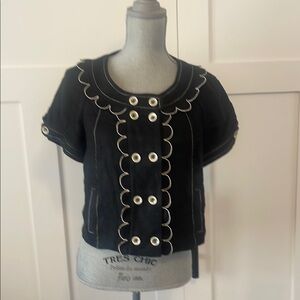 Black Short-Sleeve Jacket with Button Detail